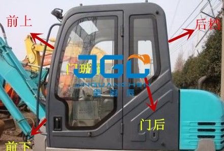 SK60Cの掘削機の前部停止後部停止ドアのガラス天窓の甲革およびより低い風防ガラス