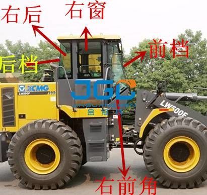 LW500Fの積込み機の前部ギヤ後部ブロックの左右のドアおよびWindowsの上部および下のサイド アングルの風防ガラス
