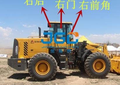 LG955N ZL50Fの積込み機の前部停止後部停止左右の窓のサイド アングルの風防ガラス